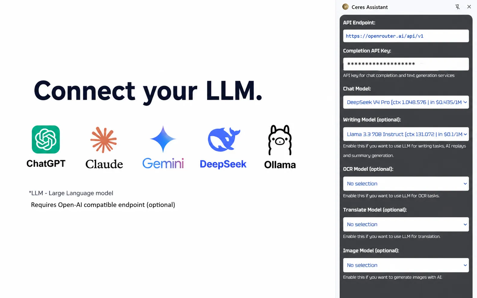 Browser AI assistant with custom model selection
