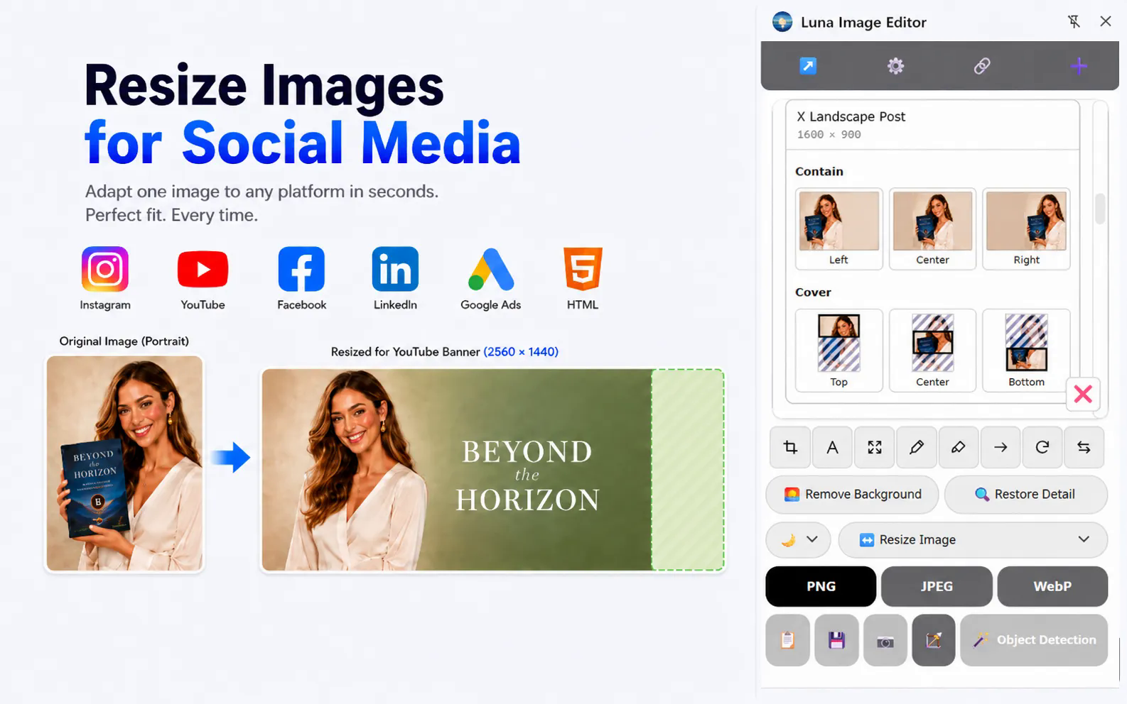 Resize images for social media with Last mile Image Editor with AI