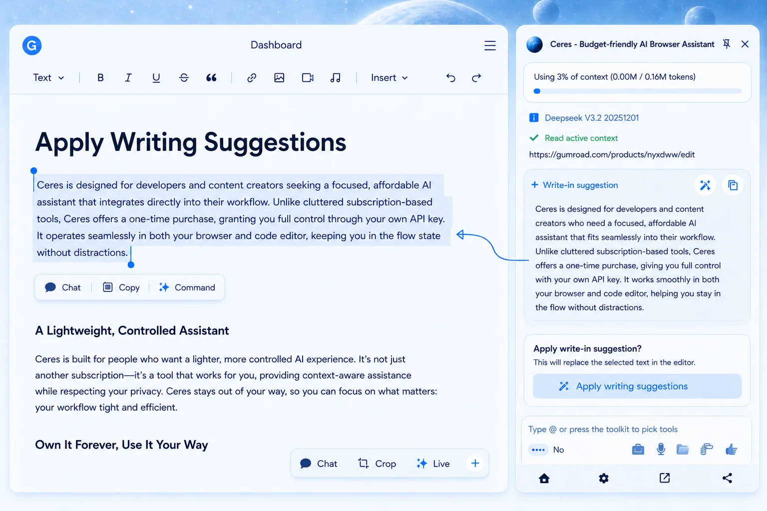 Apply an AI writing suggestion