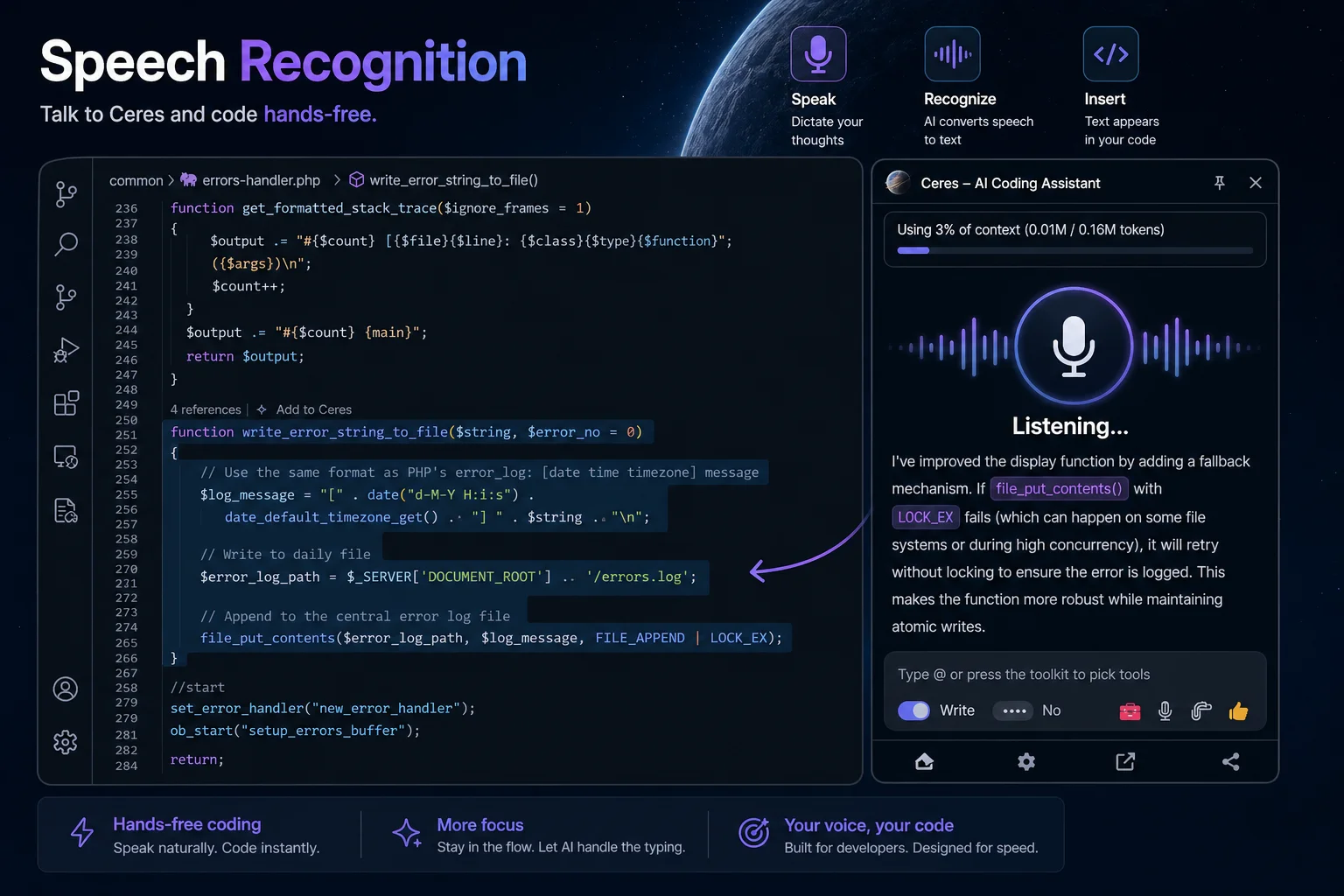 Speach regognition AI commands inside vs code