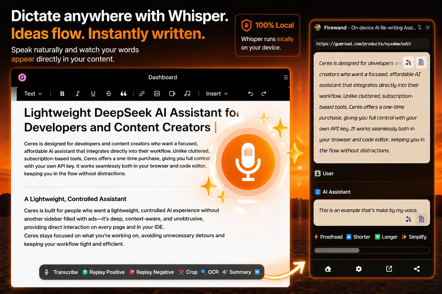 Dictation and voice-to-text on any website with whisper