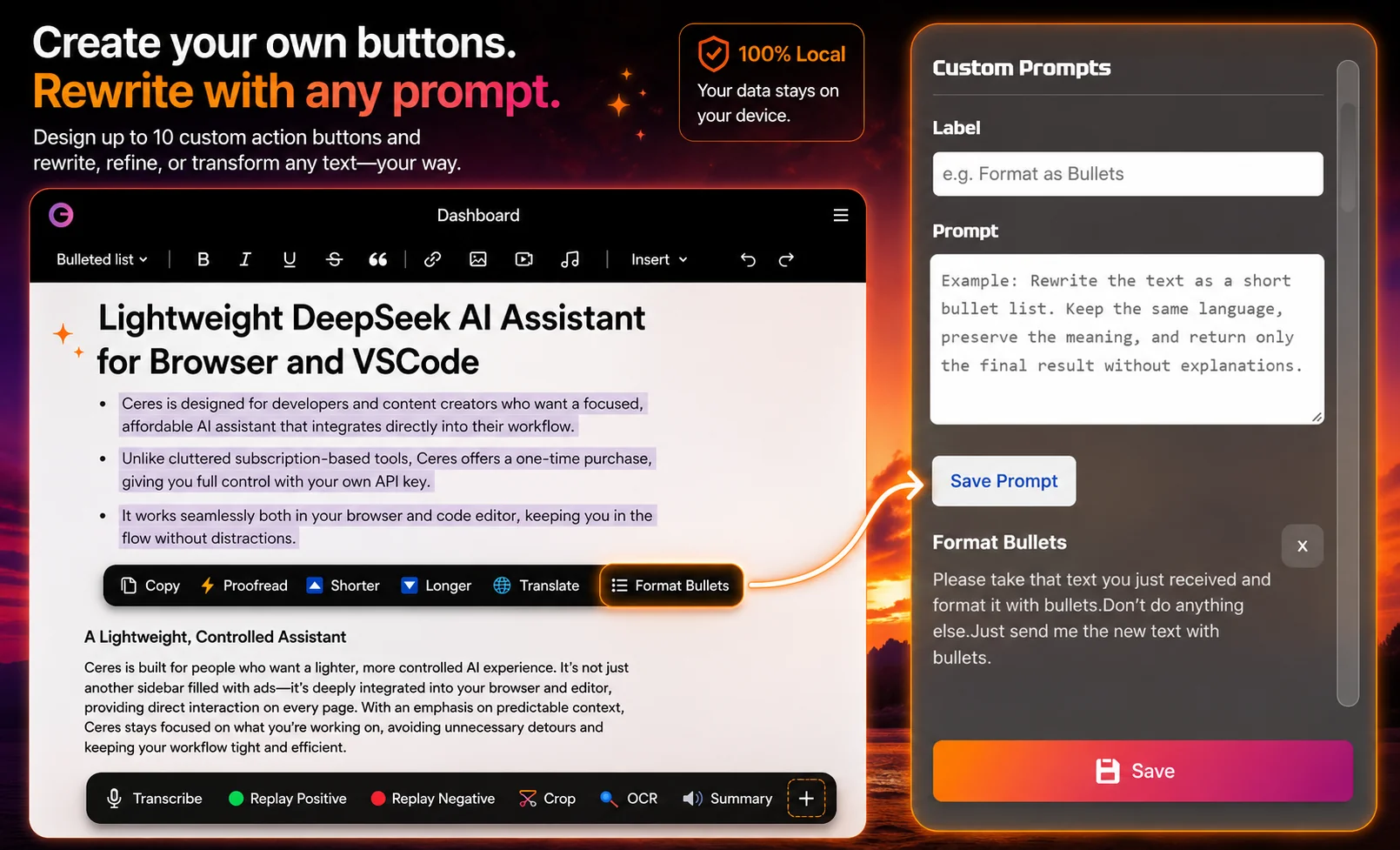 Custom rewrite buttons and prompts templates for rewriting